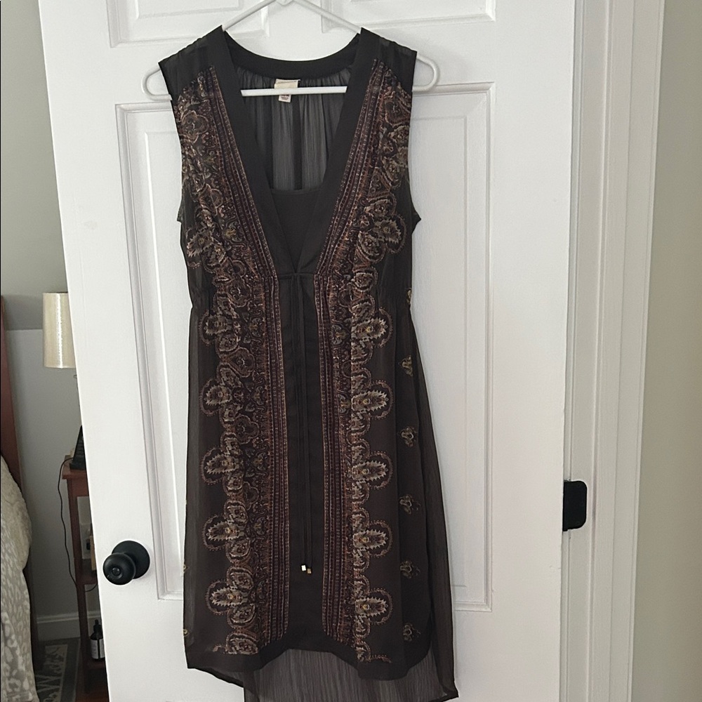Merona Brown Patterned High-Low Dress